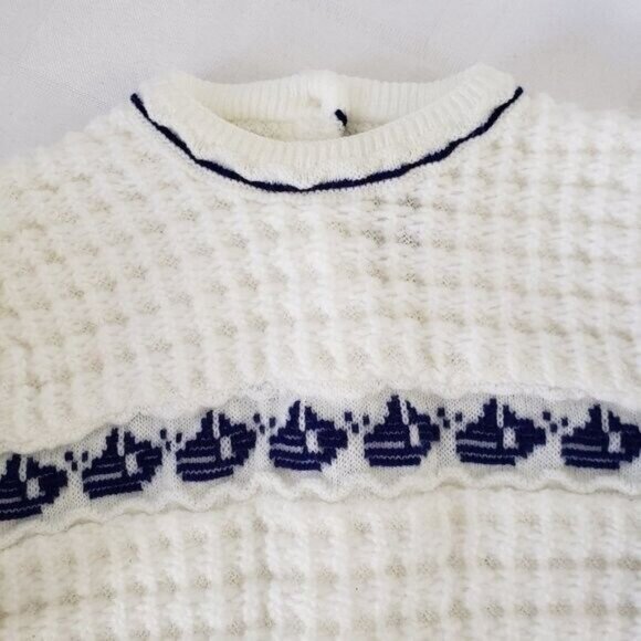 Vintage Baby Knit Romper White with Sailboats 3-6 months - Picture 2 of 6